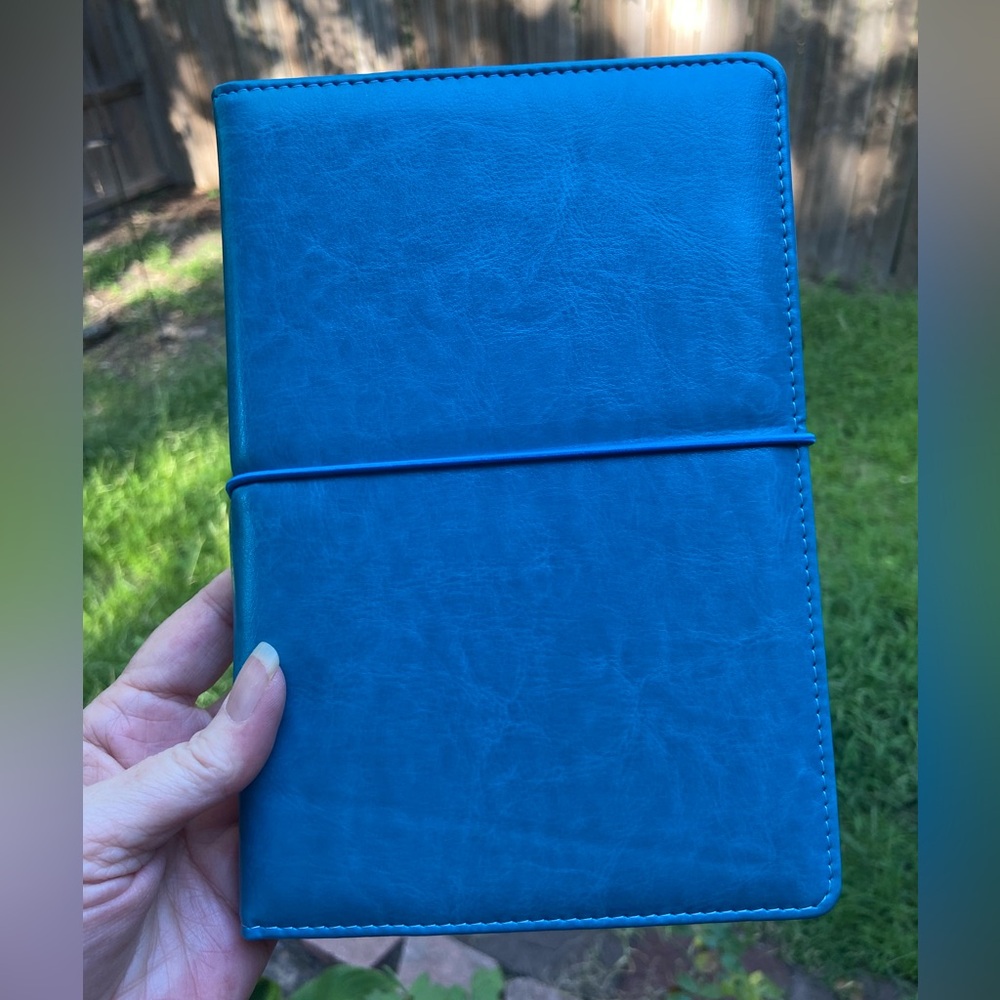 Journal Blue Faux Leather Blank Dotted Journal for lists, scripting orJournaling